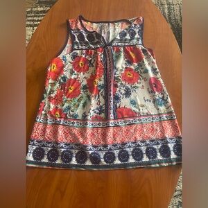 Perseption Floral Sleeveless Blouse - Red and Blue
